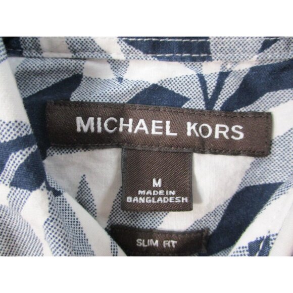Michael Kors Mens Slim Fit Short Sleeve Leaf Print Button-Down Shirt M - Picture 3 of 8